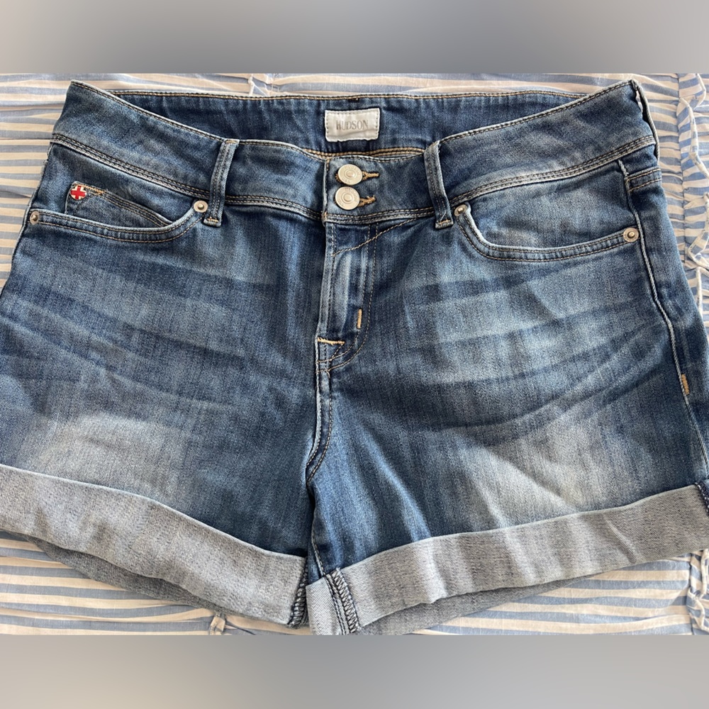Hudson Jeans Blue Denim Rolled Cuff Jean Shorts